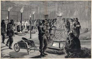 1891年、シャンゼリゼ通りにあるリベロー芸術宮殿の夜間避難所 - Henri Meyerによる図面、Navellierによる1891年の "Le journal illustrious "誌のエングレーヴィング