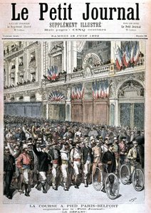 1892年6月18日の「Le petit journal」に掲載された、プチジャーナルが主催したパリ-ベルフォール間のランニングに参加した群衆のスタート。 作： Henri Meyer