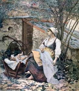 若い母親、1891年 作： Henri Meyer