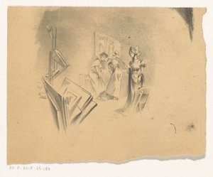 スタジオで版画を見る 3 人の女性 作： Henri Patrice Dillon (possibly)