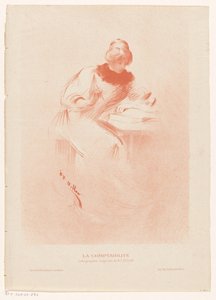 テーブルの後ろで本を開いてペンを手にした女性 La 説明責任 (オブジェクトのタイトル) 作： Henri Patrice Dillon