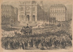 ジョアッキーノ・ロッシーニの葬儀。葬儀の列が教会を出る（1868年）。 作： Henri Pierre Léon Pharamond Blanchard