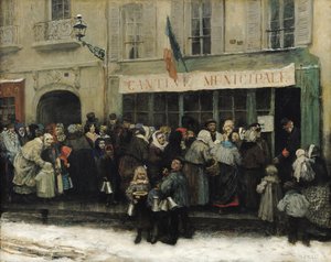パリ包囲戦中のスープキッチン、1870年以降（キャンバスに油彩） 作： Henri Pille