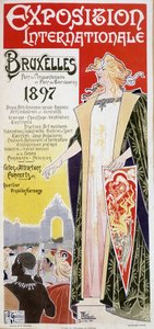 Henri Privat Antoine Theodore Livemont（Privat-Livemontと呼ばれることもある）（1861-1936）による1897年のブリュッセル国際博覧会のポスター。 作： Henri Henri Antoine Théodore Livemont