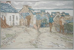 網を張るブレトンの漁師 作： Henri Rivière