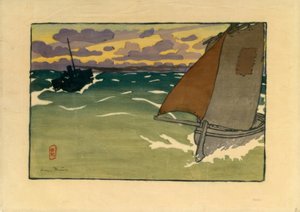 ボートと蒸気船 (Saint-Briac) 作： Henri Rivière