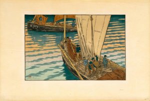 トレブールからのイワシ船の出発 作： Henri Rivière