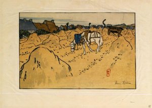 馬とラ シャペルの村 (サン ブリアック) 作： Henri Rivière