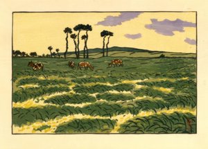 Garde-Guérin (Saint-Briac) の畑の牛 作： Henri Rivière