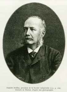 オーギュスト・ドルファス、産業会社ドルフ・ミエッグの社長。1885年、ドイツ人旅行者シャルル・グラッドが、エドゥアール・シャルトン（1807）の指揮の下、1886年のツアー・デュ・モンドに掲載した「アルザスとロレーヌを通って」という物語を説明するために、ティリアットが描いた版画。 作： Henri Thiriat