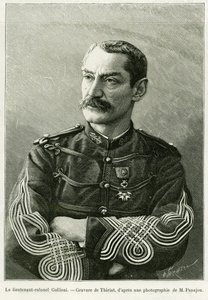 ジョセフ・ガリエニ中佐（1849-1916）。フランス領スーダンでの2つの作戦を説明するためのThiriatによる版画。 作： Henri Thiriat