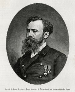 ジュール・ニコラ・クレヴォー博士（1847-1882）の肖像。彼は医師であり、南アメリカ（フランス領ギアナからアルゼンチンまで）の探検家であり、旅先で出会った人々の道徳や歴史の研究に関心を持ち、多くの書籍を再編集した。 作： Henri Thiriat