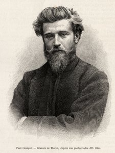中央アフリカのフランス人探検家、ポール・クランペル（1864-1891）の肖像。アルベール・ネブウト（1862-1939）が1890年に発表した物語「La mission Crampel」の挿絵としてアンリ・ティリアが描いたもので、エドゥアール・シャルトン（1807-1891）が監督した1892年の「Le tour du Monde」に掲載されています。 作： Henri Thiriat