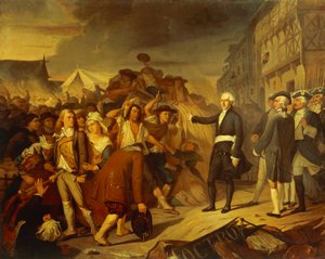 1790年、通行料の関門で農民の暴動を止めるナント市長ケルベガン氏 作： Henri Villain