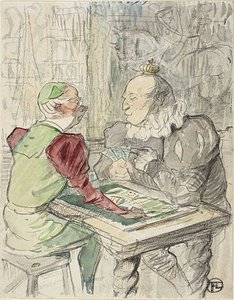 キングスカードゲーム、コピー、1895年以降（紙に水彩とクレヨン） 作： Henri de (after) Toulouse Lautrec