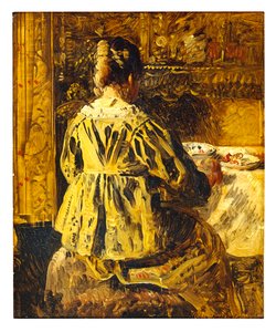 後ろから見た食事または女性（キャンバスに油彩） 作： Henri de Braekeleer