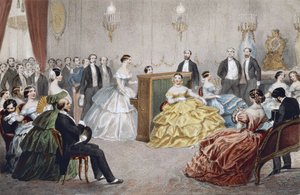 パリの夜 - アンリ・ド・モントー（1825-1890）とJ.シャンパーニュによるエングレーヴィング - パリのパーティ：アンタン湖畔でのコンサート。エングレーヴィングです。 作： Henri de Montaut