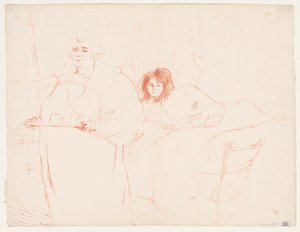 エルス: トレイを運ぶ女、Mme. バロンとムル。 ポポ 作： Henri de Toulouse-Lautrec