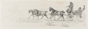 シングルライダー（レクト）が先行する馬車。 毛布と頭、馬、凱旋門のスケッチで馬に乗る男 (裏面) 作： Henri de Toulouse-Lautrec