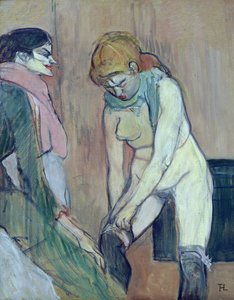 ストッキングを履く女性、または家の女性、1894年頃（カードに油を塗る） 作： Henri de Toulouse Lautrec