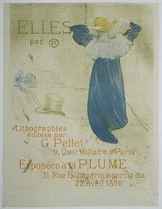 Poster voor de exppositie van de serie Elles van Toulouse-Lautrec bij la Plume トゥールーズ・ロートレックの作品です。 G.ペレット9、パリのQuai Voltaireから出版されたリトグラフ。 1896 年 4 月 22 日からボナパルト通りのラ プリュム 31 番地に展示 (オブジェクトのタイトル)