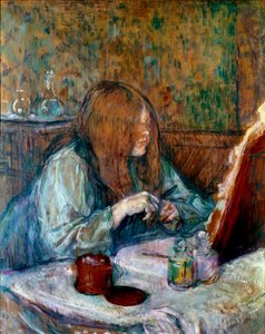 トイレにて、マダム・プープル 絵画：アンリ・ド・トゥールーズ・ロートレック（1864-1901） 1898年 日：0.6x0.49 m アルビ、ミュゼ・トゥールーズ・ロートレック 作： Henri de Toulouse Lautrec