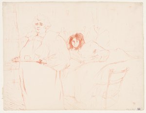 Elles：トレイを運ぶ女性、Mme。BaronおよびMlle。Popo、1896年。 作： Henri de Toulouse Lautrec