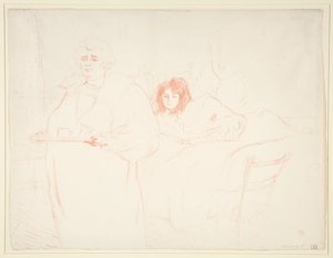 トレイを持った女性、朝食、バロン夫人とポポ夫人 (トレイを持った女性、朝食、バロン夫人とポポ嬢)、シリーズ Elles 作： Henri de Toulouse Lautrec