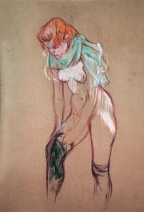 彼女のストッキングを引っ張る女性 作： Henri de Toulouse Lautrec