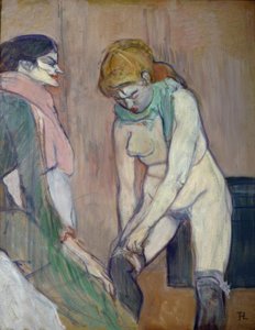 彼女のストッキングを引っ張る女性 作： Henri de Toulouse Lautrec