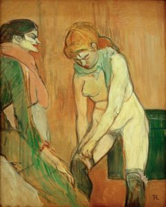 彼女のストッキングを引っ張る女性 作： Henri de Toulouse Lautrec