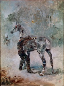 馬に鞍をつける砲手。アンリ・ド・トゥールーズ＝ロートレック（1864-1901）の絵画 作： Henri de Toulouse Lautrec