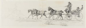 シングルライダー（レクト）が先行する馬車。 毛布と頭、馬、凱旋門のスケッチで馬に乗る男 (裏面) 作： Henri de Toulouse Lautrec