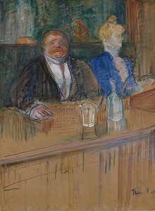 カフェで。常連客と淡蒼色の常習者。 （Auカフェ：le patron et lacaissièreクロロティーク）。 1898 作： Henri de Toulouse Lautrec