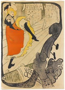 ジェーンアヴリル、1893年（ブラシとスパッタのリトグラフ、紙に5色で印刷） 作： Henri de Toulouse Lautrec