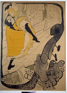 ジェーン・アヴリル、パリの庭園にて アンリ・ド・トゥールーズ＝ロートレック（1864-1901）のポスター。薄さ1.30×0.95。1893年。アルビ、トゥールーズ・ロートレック美術館（Musee Toulouse Lautrec 作： Henri de Toulouse Lautrec
