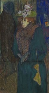 ムーランルージュの入り口にいるジェーンアヴリル、手袋をはめた（1892年頃） 作： Henri de Toulouse Lautrec