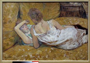 Les deux friendies ベッドに横たわる若い女性たち - Henri de Toulouse Lautrec (1864-1901) の絵画 1895 Collection privee - The two friends - Painting by Henri de Toulouse Lautrec (1864-1901)