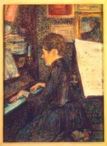 マドモアゼル・マリー・ディハウ、ピアノ 作： Henri de Toulouse Lautrec