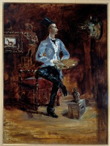 画家ルネ・プランセトー（1849-1914）のアトリエでの肖像 アンリ・トゥールーズ・ロートレック（1864-1901）の絵画 作： Henri de Toulouse Lautrec