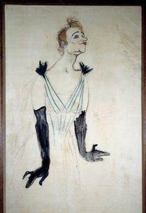 歌手イヴェット・ギルバート（1867-1944）の肖像 アンリ・ド・トゥールーズ・ロートレック（1864-1901）のエッセンスを加えた木炭画 1894年。薄さ1,86 x 0,93 m アルビ、ミュゼ・トゥールーズ・ロートレック