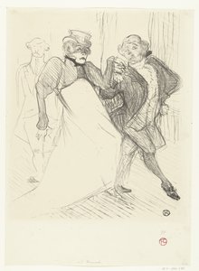 Portret van 俳優 Gabrielle Rejane en Felix Galipaux in toneelstuk Madame Sans-Gêne マダム・サン・ジェネのレハーヴとガリポー 作： Henri de Toulouse Lautrec