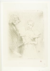 Portret van 女優 Marthe Brandès が俳優 Louis-Pierre Leloir として、tonelstuk Les Cabotins で カボタンのブランデスとルロワール 作： Henri de Toulouse Lautrec