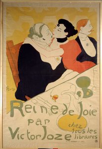 アンリ・ド・トゥールーズ・ロートレック（1864-1901）によるヴィクトル・ジョーズ作「歓喜の女王」のポスターで、客の膝に乗る若い娼婦が描かれている。19世紀 個人蔵 作： Henri de Toulouse Lautrec
