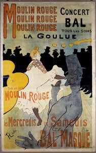 赤い製粉所のポスター（ボールマスク「ラ・グリュー」）。アンリ・ド・トゥールーズ・ロートレックのリトグラフ（Toulouse-Lautrec 作： Henri de Toulouse Lautrec