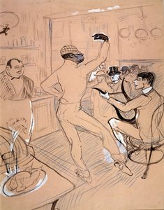 ラファエル・パディラ「チョコレート、バーで踊る」（紙に墨とガッシュ 作： Henri de Toulouse Lautrec