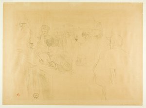 ルボーディ裁判、証拠を提示するマドモアゼル・マルシー 作： Henri de Toulouse Lautrec