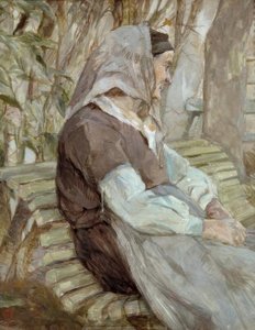 セレリランを見て、ベンチに座っている老婆 作： Henri de Toulouse Lautrec