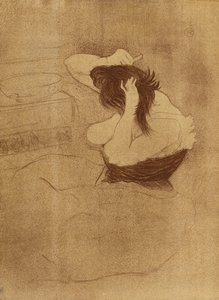 彼女の髪をとかす女-ラ・ヘアー、エルからのプレートVII; Combing Woman-Hairstyle、Plate VII from Elles、1896 作： Henri de Toulouse Lautrec