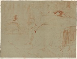 背中に横たわる女、倦怠感、Elles のプレート 10 作： Henri de Toulouse Lautrec